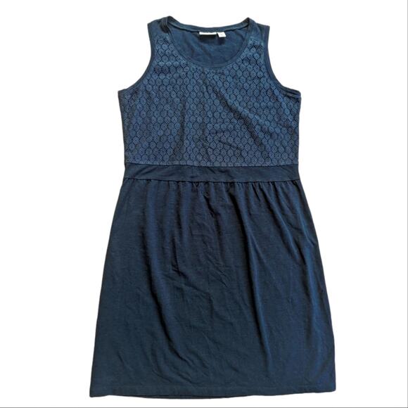 L.L. Bean Cotton Eyelet Lace Navy Summer Tank Swing Comfy Outdoor Dress - Picture 1 of 4